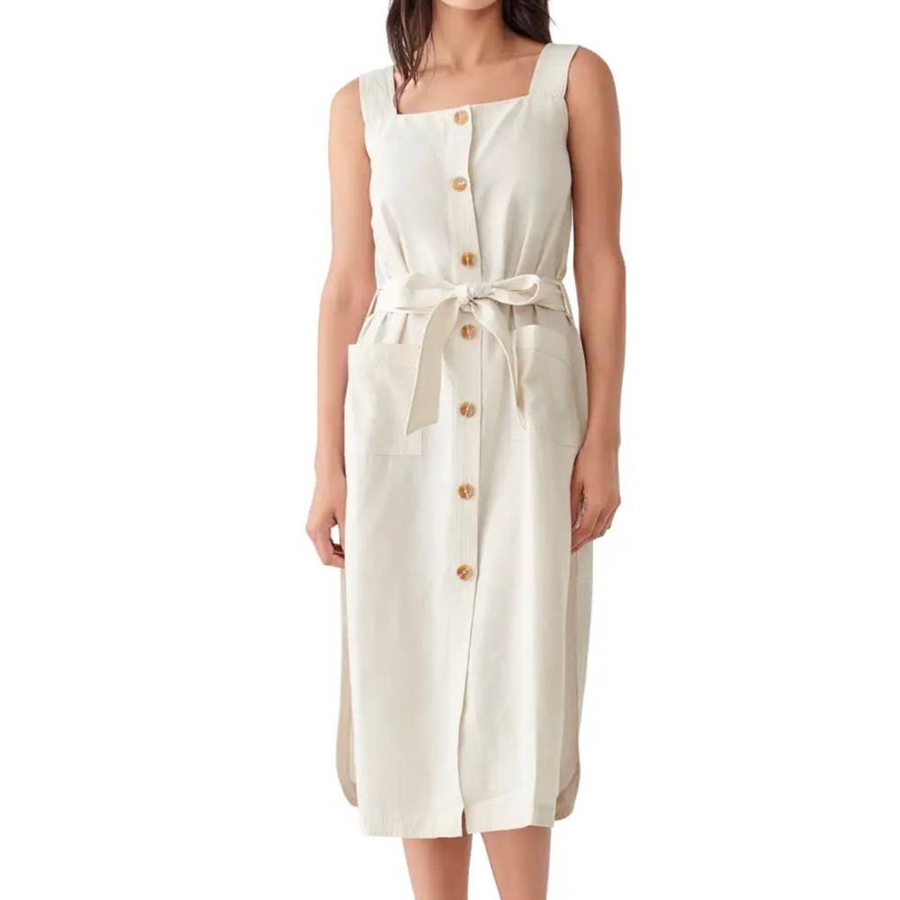 DL 1961 Linen blend dress cargo button up slit beige tan size XS belt Worn once